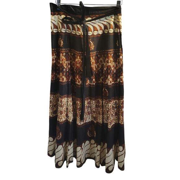 Bohemian Midi Wrap Skirt Brown Black Womens One Size - Picture 1 of 3